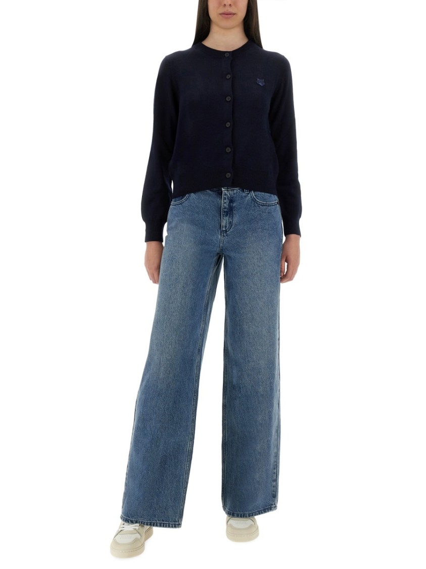 Shop Maison Kitsuné Merino Wool Cardigan With Embroidered Fox Patch