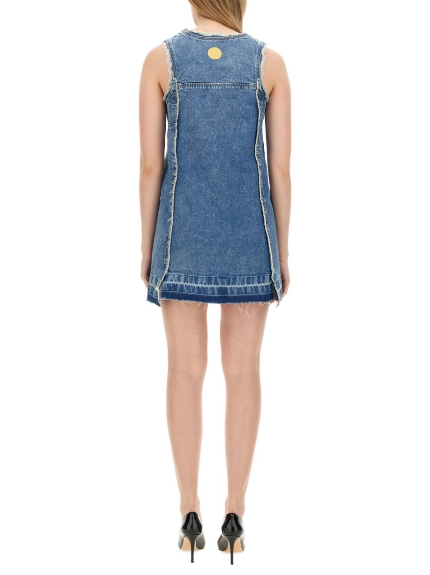 Moschino Sleeveless Fitted Denim Dress With Frayed Hem In Blue