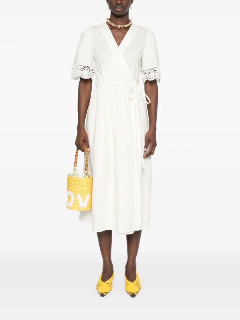 Twinset Twin-set Wrap Midi Dress With Lace Trim