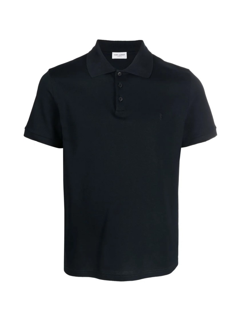 Saint Laurent Cassandre Ysl Logo Polo Shirt In Black
