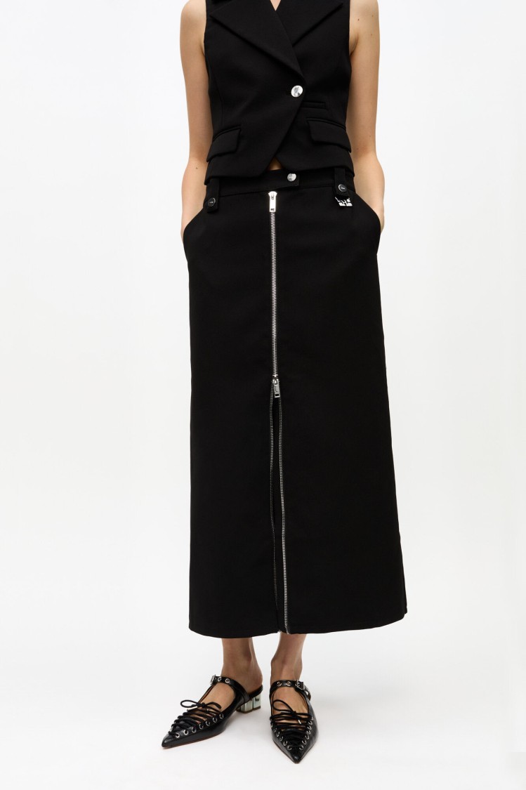 Ganni Zip-up Crepe Midi Skirt