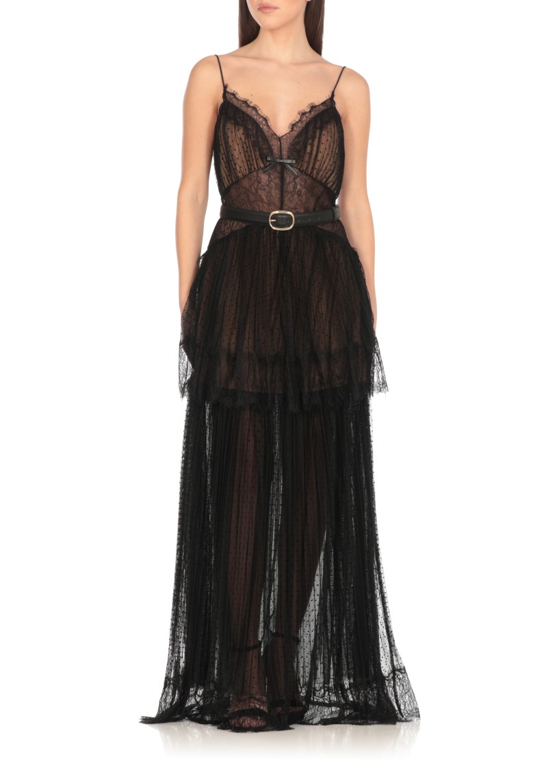 Self-portrait Black And Gold Chiffon Maxi Dress
