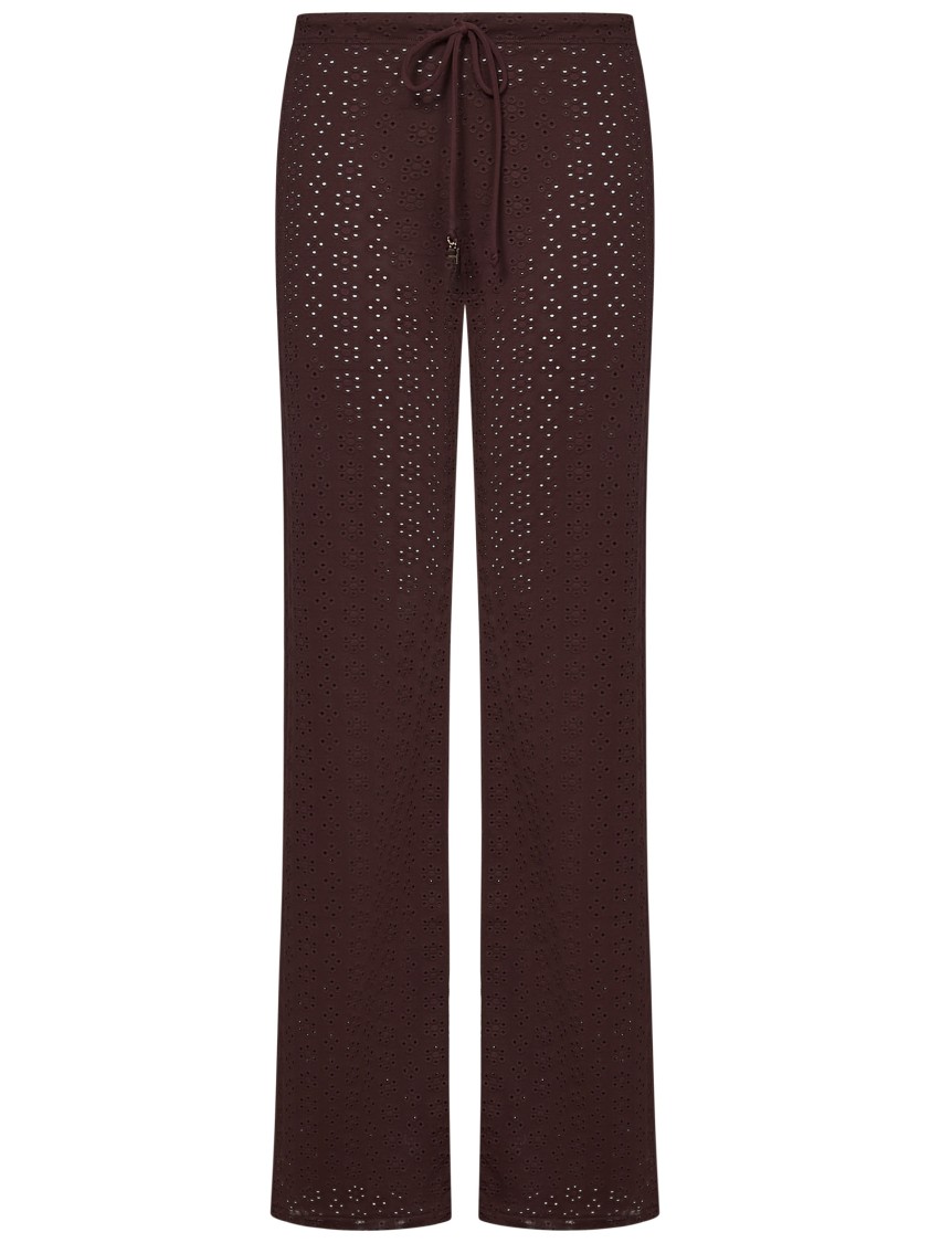 Fisico Cristina Ferrari Fisico Chocolate Brown Relaxed-fit Trousers With Sangallo Detailing