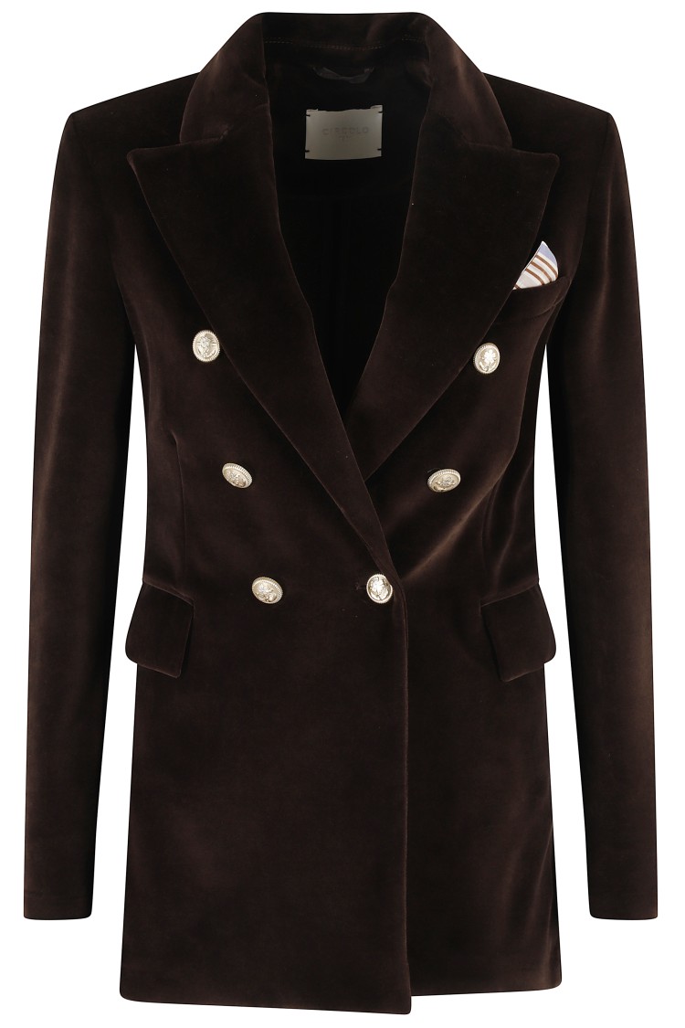 Circolo 1901 Velvet Double-breasted Jacket With Peak Lapels In Brown