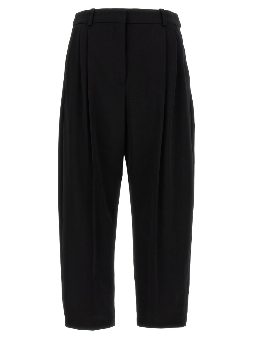 Stella Mccartney Cropped Tailored Pants With Double Front Pleats In Black