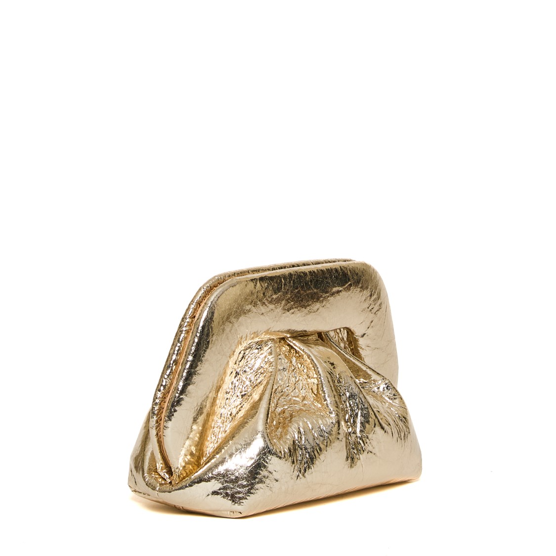 Themoirè Gold Mirror Vegan Leather Clutch With Unique Crinkled Design In Gold