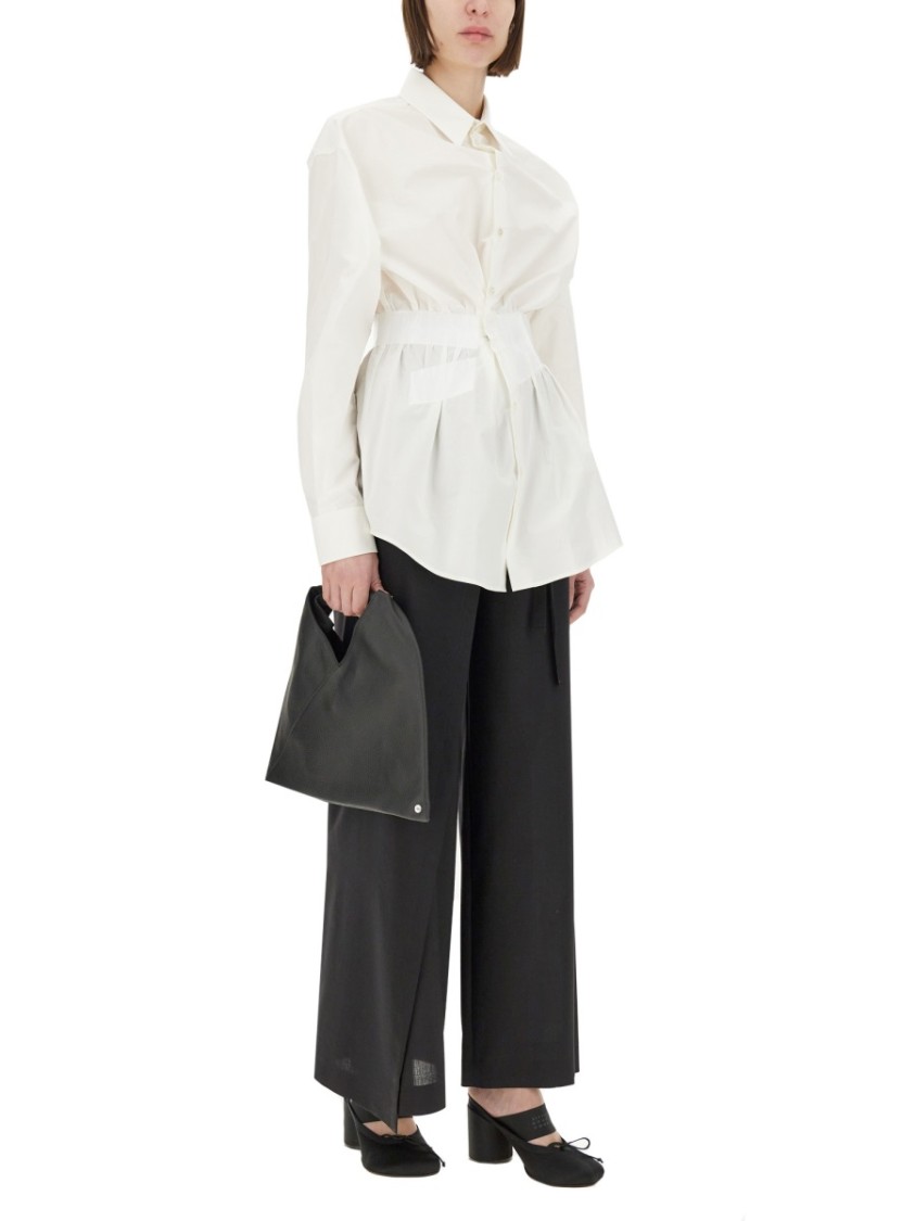 Shop Mm6 Maison Margiela Mm6 By Maison Margiela Wide-leg Virgin Wool Trousers With High Waist In Black