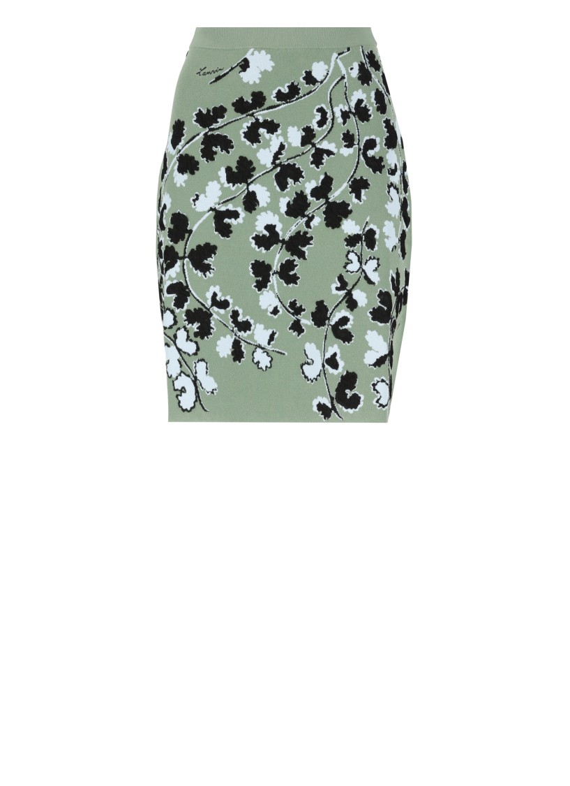 Lanvin Floral Pattern Elastic Waist Midi Skirt In Green