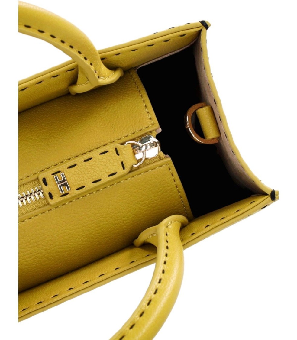 Shop Elisabetta Franchi Curry Pebbled Leather-effect Handbag In Yellow