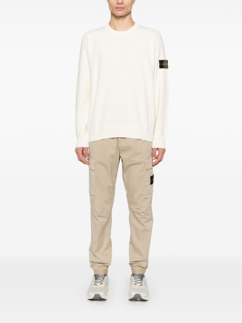 Stone Island Buttoned-patch Knitted Sweater In Neutrals