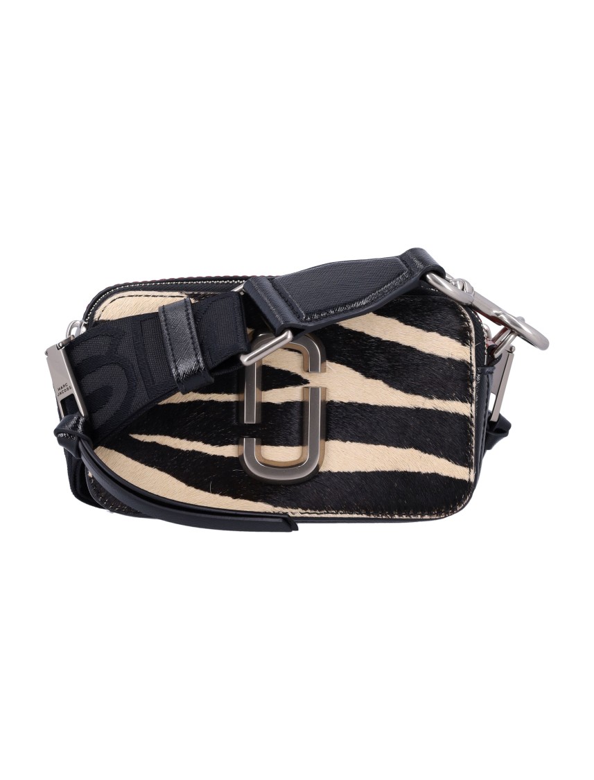 Shop Marc Jacobs Zebra Print Haircalf Snapshot Handbag In Black