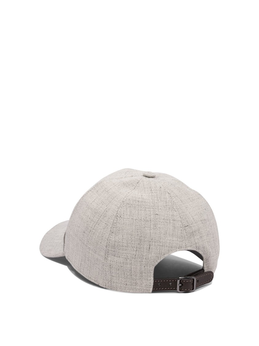 Brunello Cucinelli Textured Linen Baseball Cap In Gray