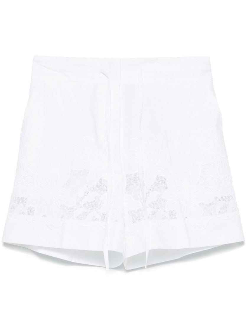 Shop P.a.r.o.s.h Parosh High-waisted White Cotton Shorts With Floral Lace Detailing