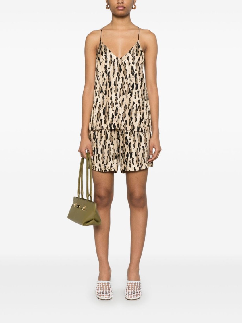 The Nina Studio Relaxed Fit Sand Animal Print Shorts In Neutral