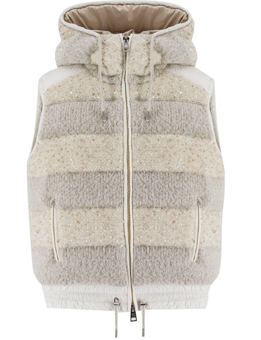 Panicale Hooded Cloud Padded Gilet With Sparkling Details In Neutrals