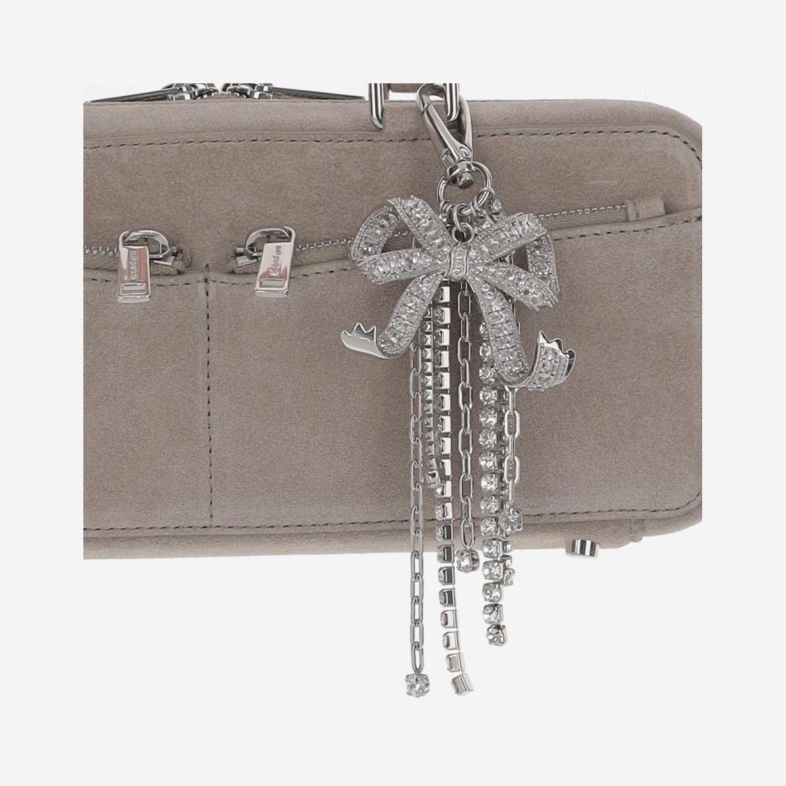 Self-portrait Baguette Shoulder Bag In Suede With Dual Handles In Brown