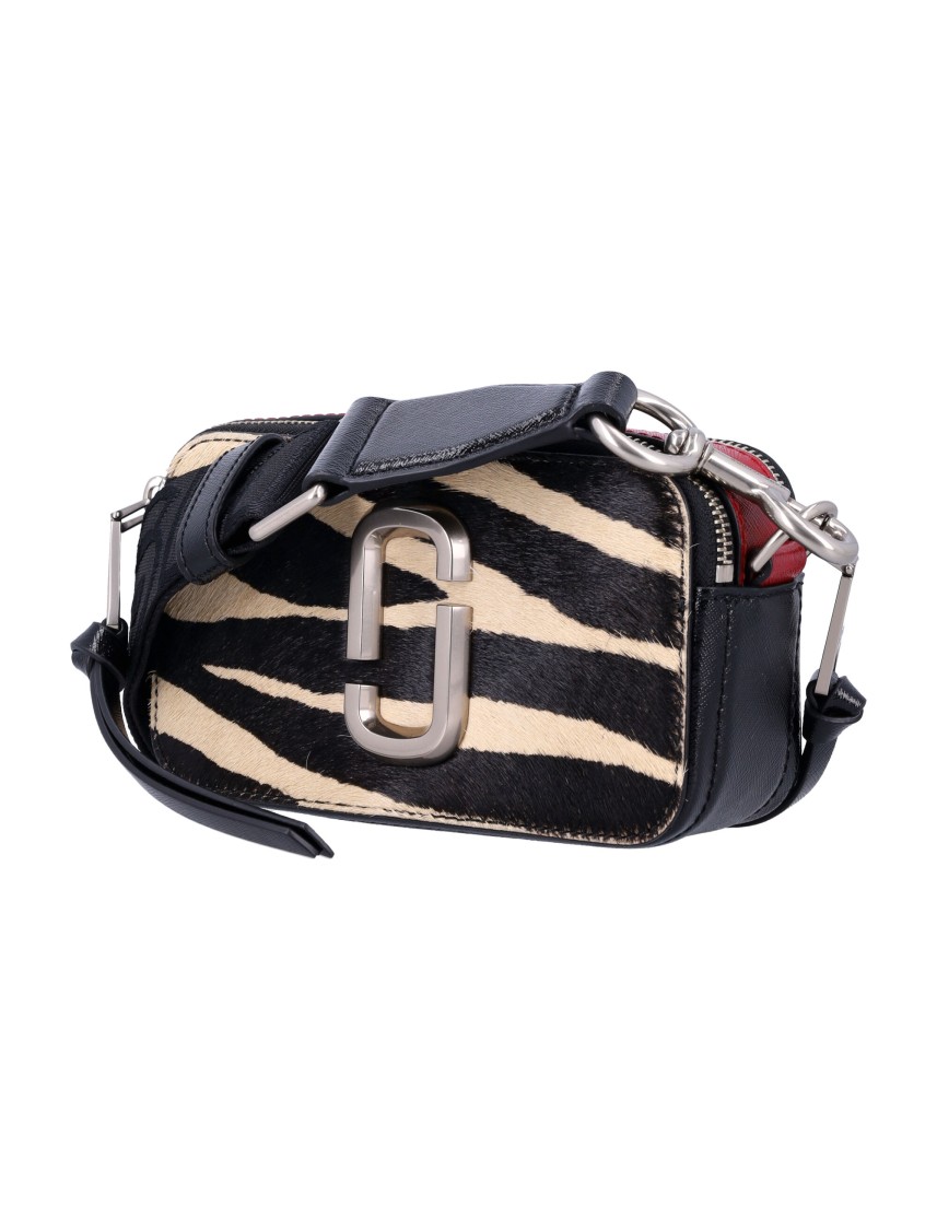 Shop Marc Jacobs Zebra Print Haircalf Snapshot Handbag In Black