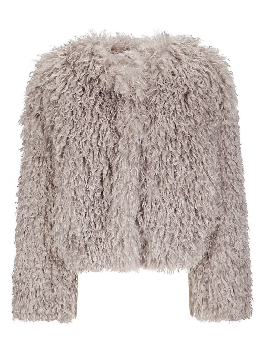 Tagliatore Cropped Textured Coat With Fluffy Faux Fur Exterior In Gray