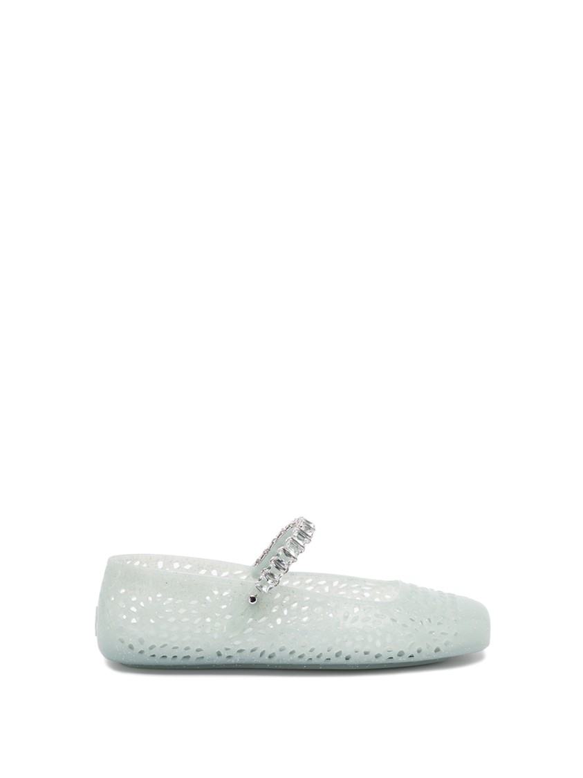 Jimmy Choo Light Green Jelly Ballet Flats With Crystal In Green