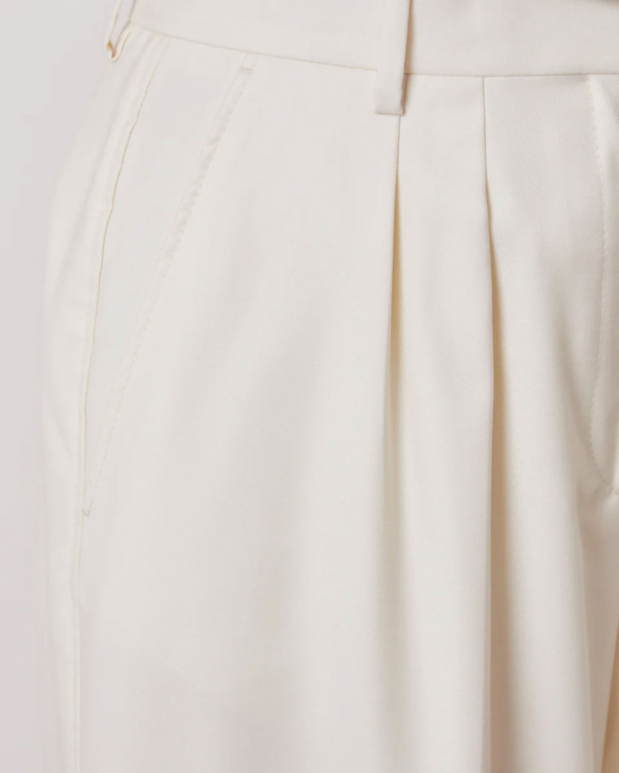Officine Generale High-waisted Wide Leg Pants With Double Pleats In White