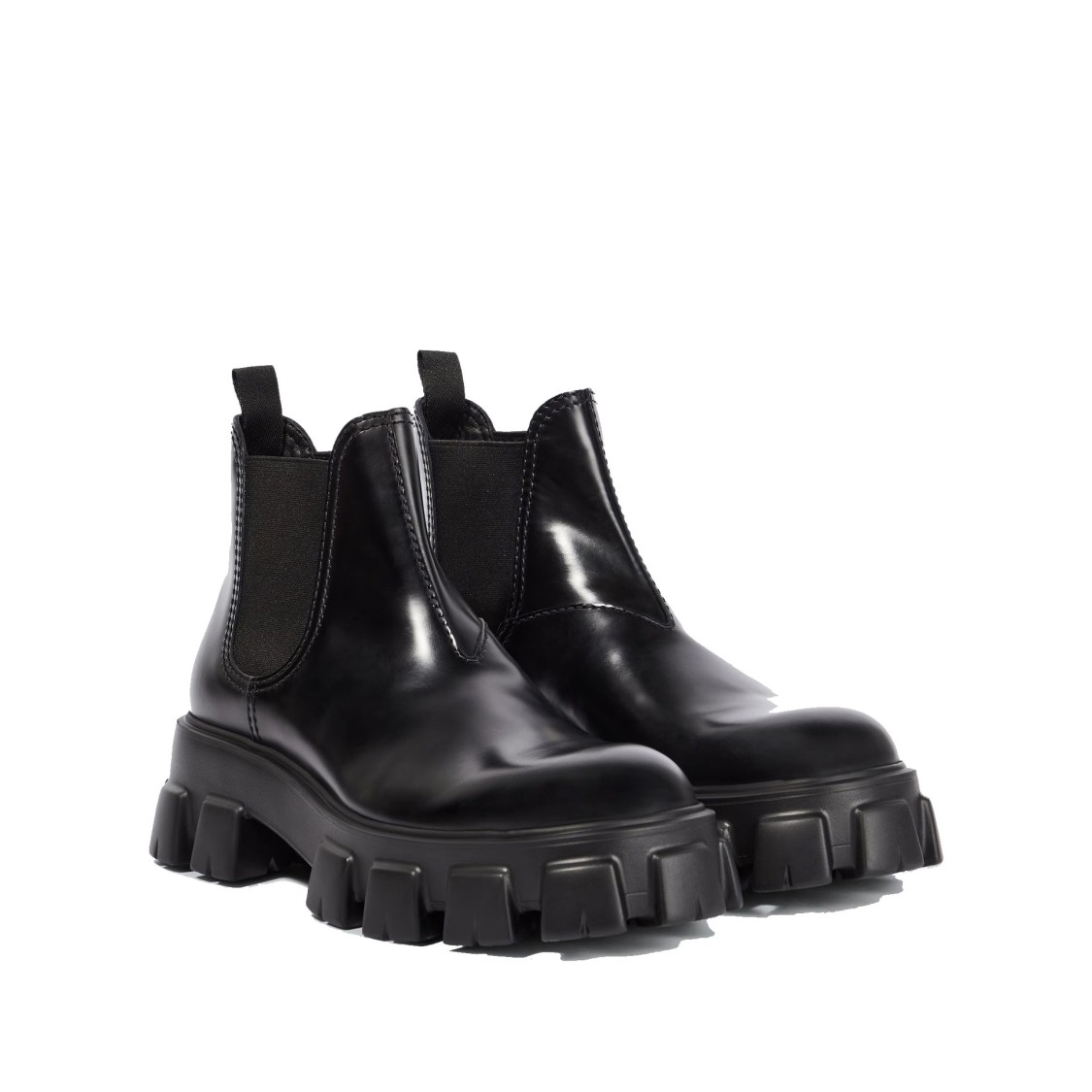 Prada Moonlith Brushed Leather Chelsea Boots In Black