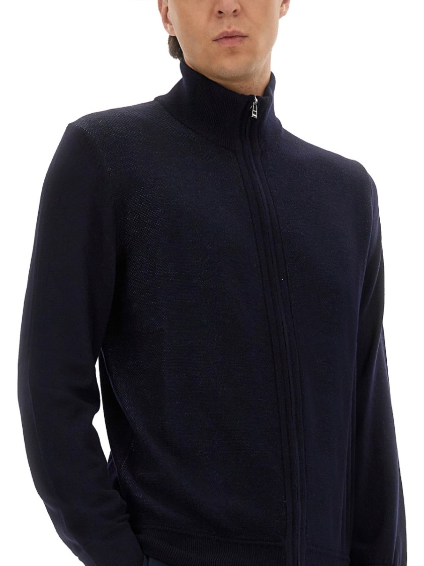 Hugo Boss Boss Zip-up Shirt In Soft Virgin Wool In Blue