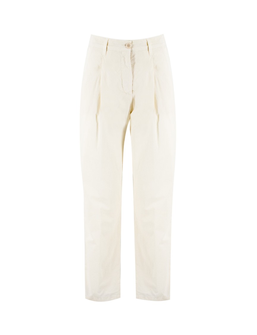 Aspesi Natural Cotton Poplin Trousers With Tailored Fit In Neutrals