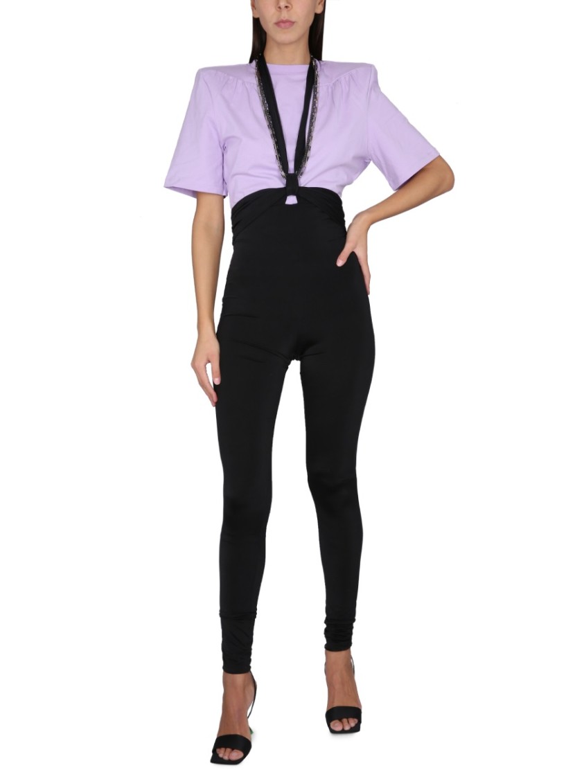 Attico Jewel Cut-out Cotton T-shirt In Purple