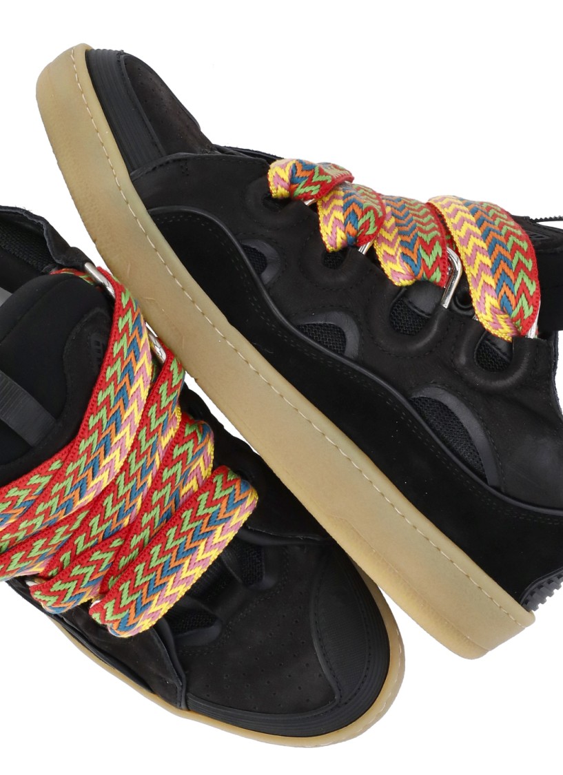 Lanvin Black Leather Curb Sneakers In Black