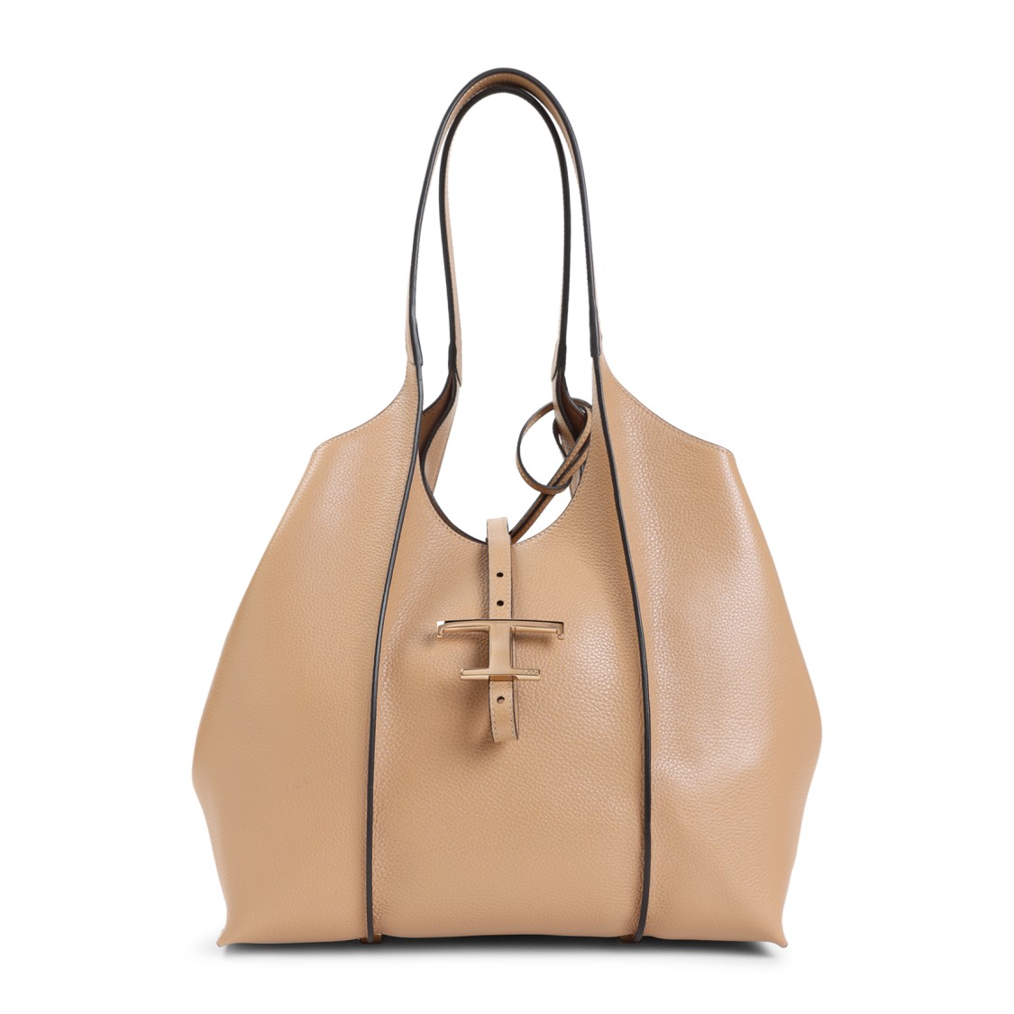 Tod's T Timeless Beige Grained Leather Shoulder Bag In Brown