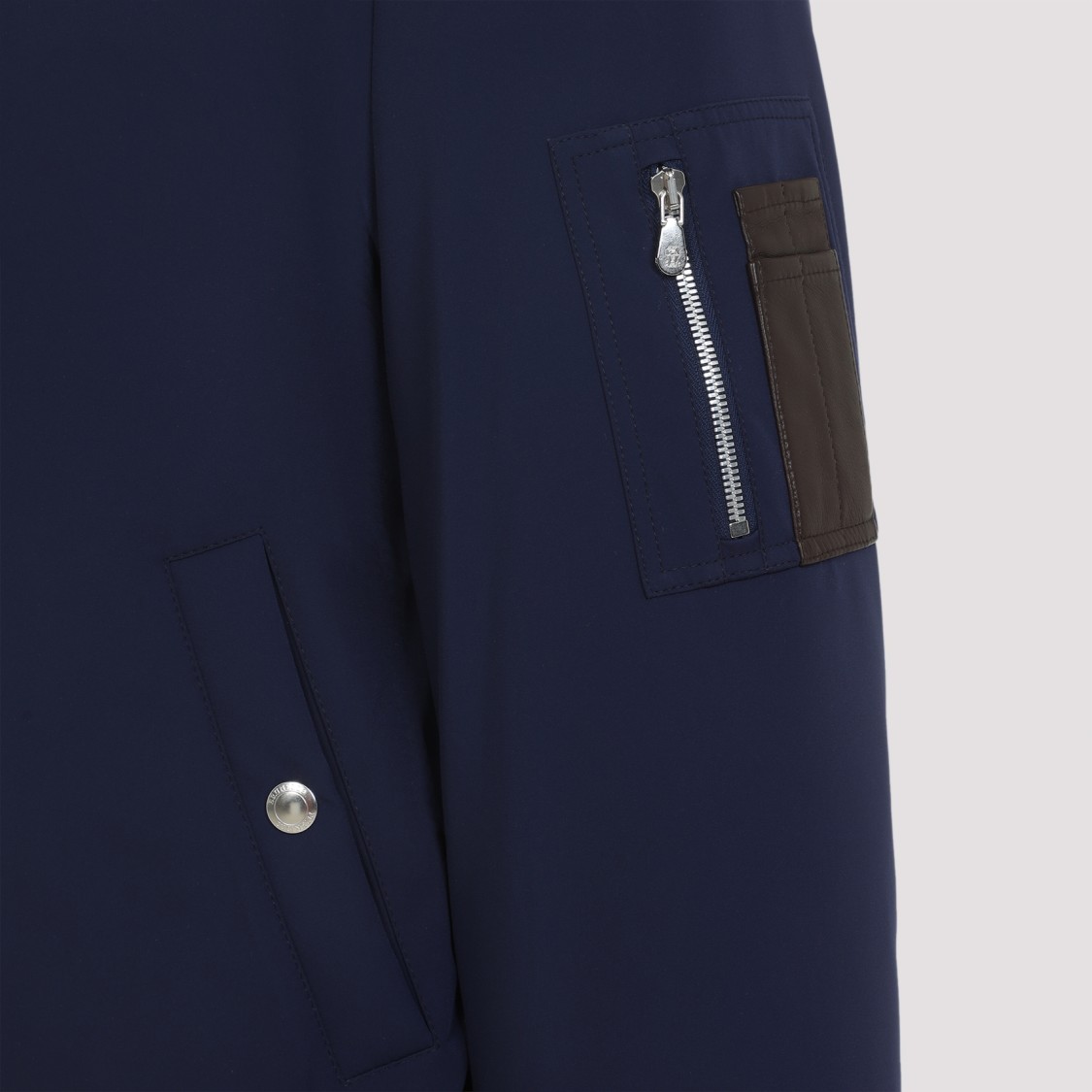 Brunello Cucinelli Tailored Feather Down Jacket With Sheepskin Collar In Blue