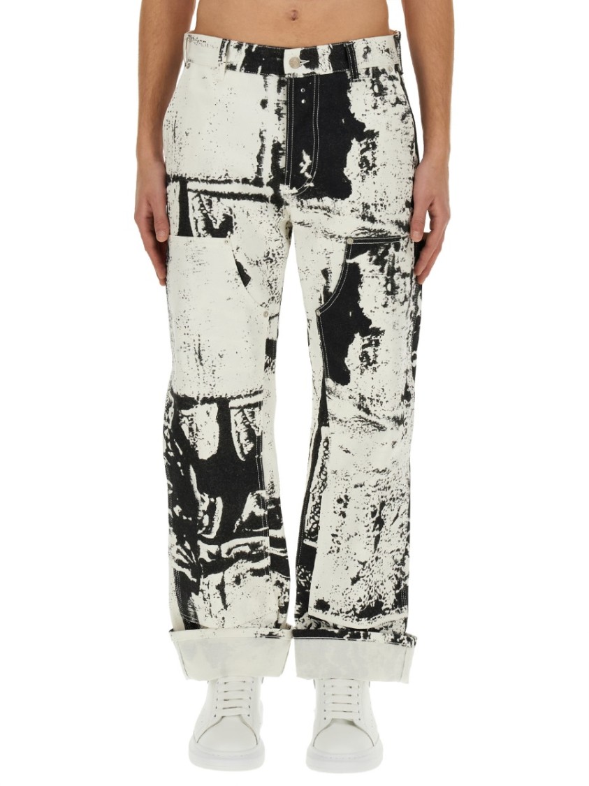 Alexander Mcqueen Regular Fit Workwear Jeans With Fold Print In White