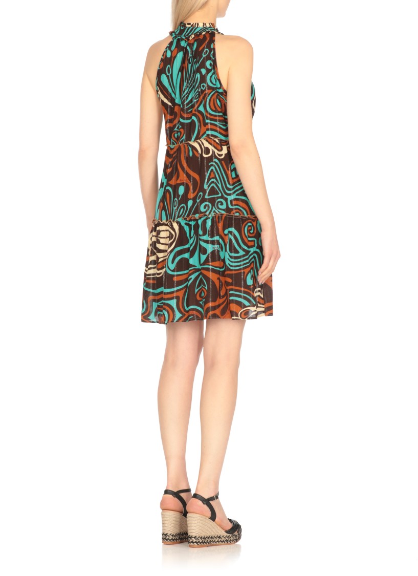 Miss Bikini V-neck Brown Viscose Caftan With Lurex Accents