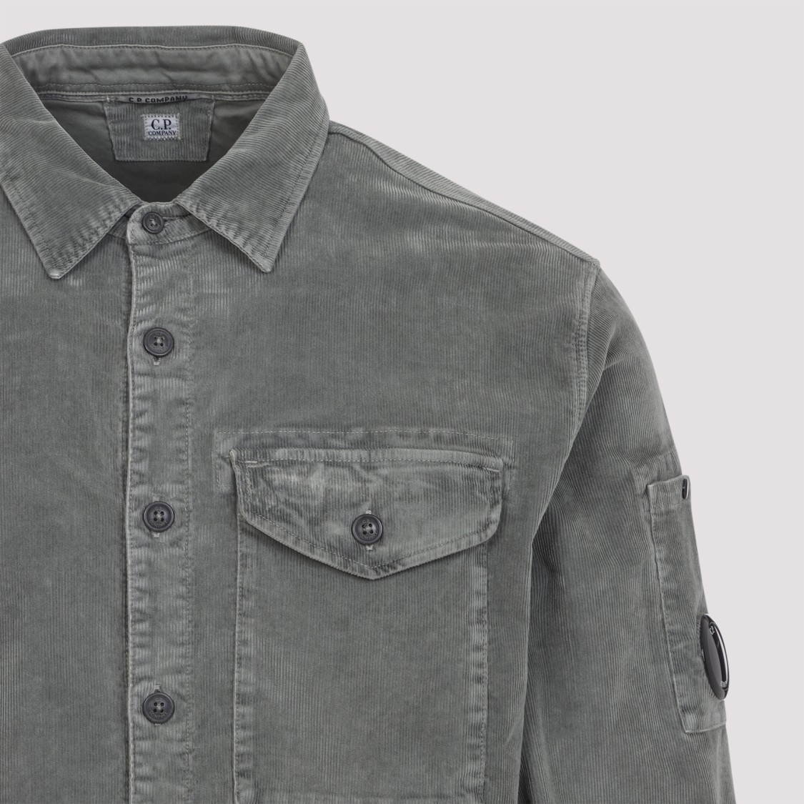 C.p. Company Lightweight Button-up Shirt With Textured Finish In Gray