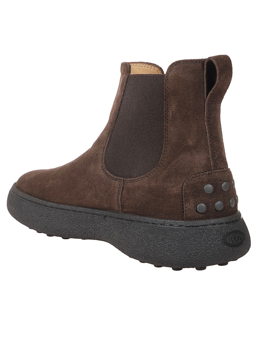 Tod's Brown Suede Ankle Boots With Elastic Side Panels In Gray