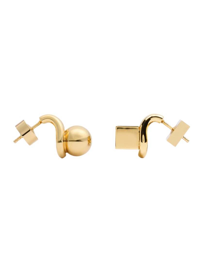 Jacquemus Les Puces Nodo Metallic Earings With Rear Butterfly Closure And Rhinestoned Charm In Brass Woman