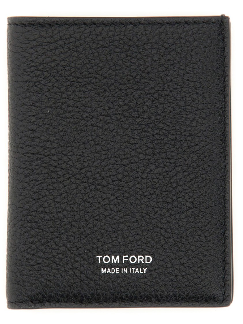 Tom Ford Textured Calf Leather T Line Portfolio In Black