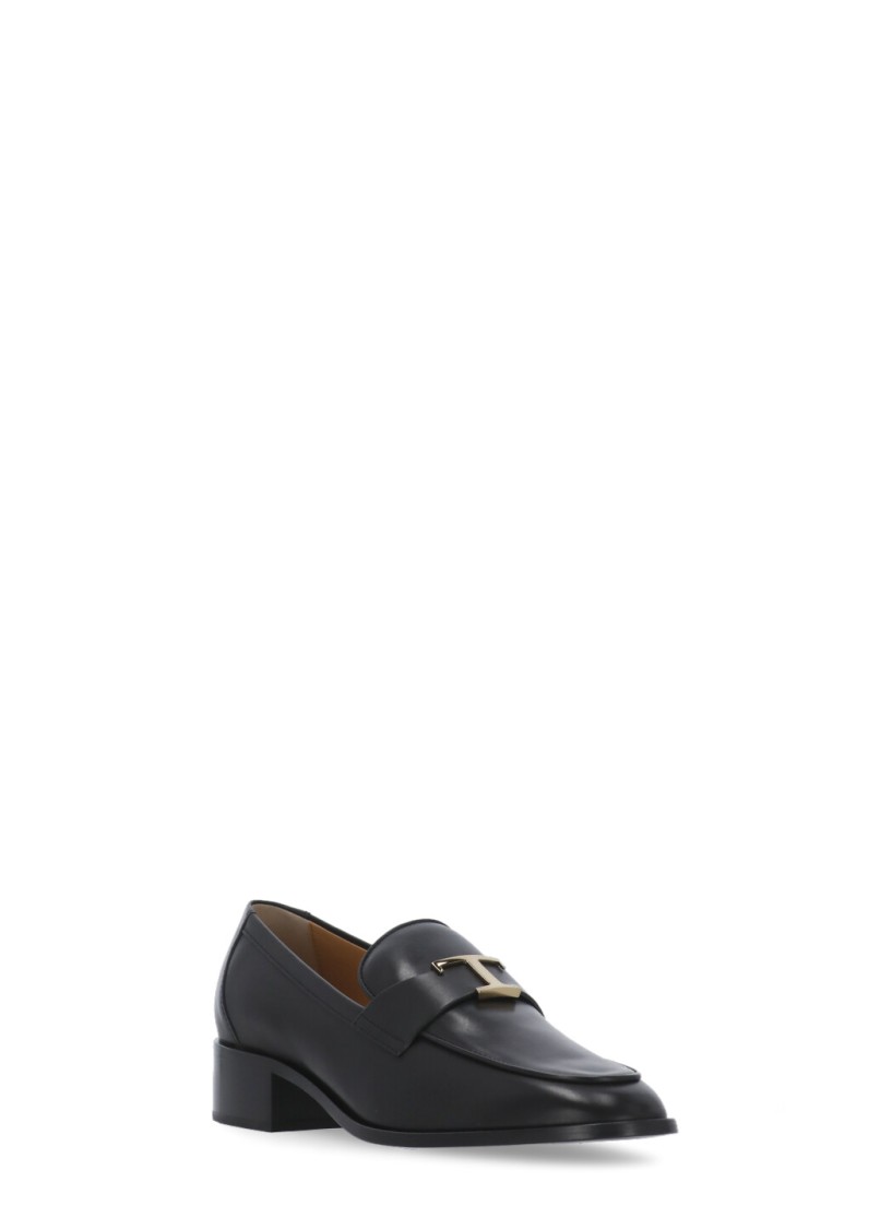 Tod's Elegant Leather Loafers With Almond Toe And Mid Stacked Heel In Black