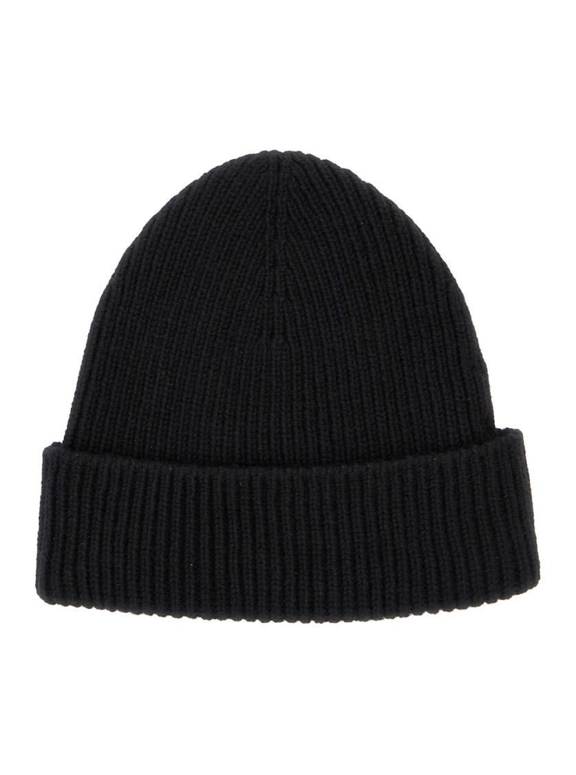 Burberry Black Beanie With Embroidered Ekd Logo On The Front In Cashmere In Black
