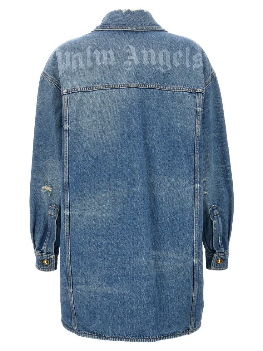 Palm Angels Distressed Logo Jacket Featuring Pockets In Blue