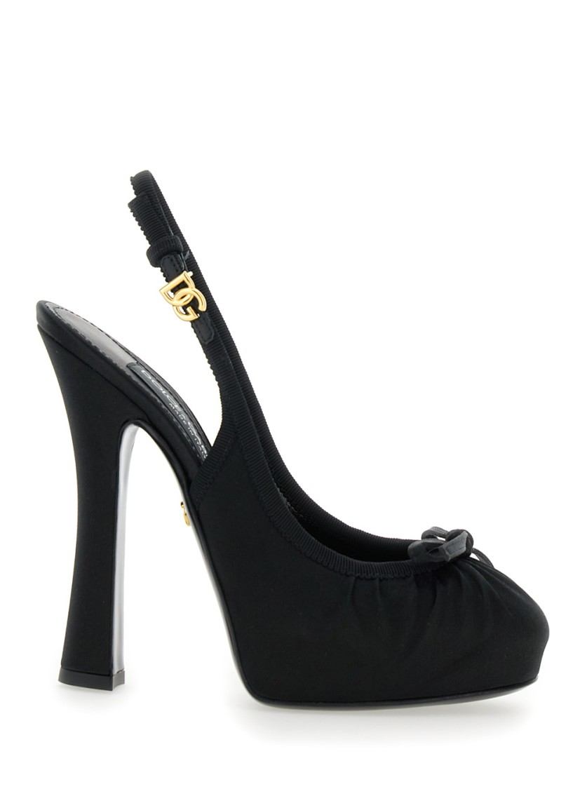 DOLCE & GABBANA DOLCE & GABBANA BLACK FABRIC PUMPS WITH METALLIC DG BUCKLE