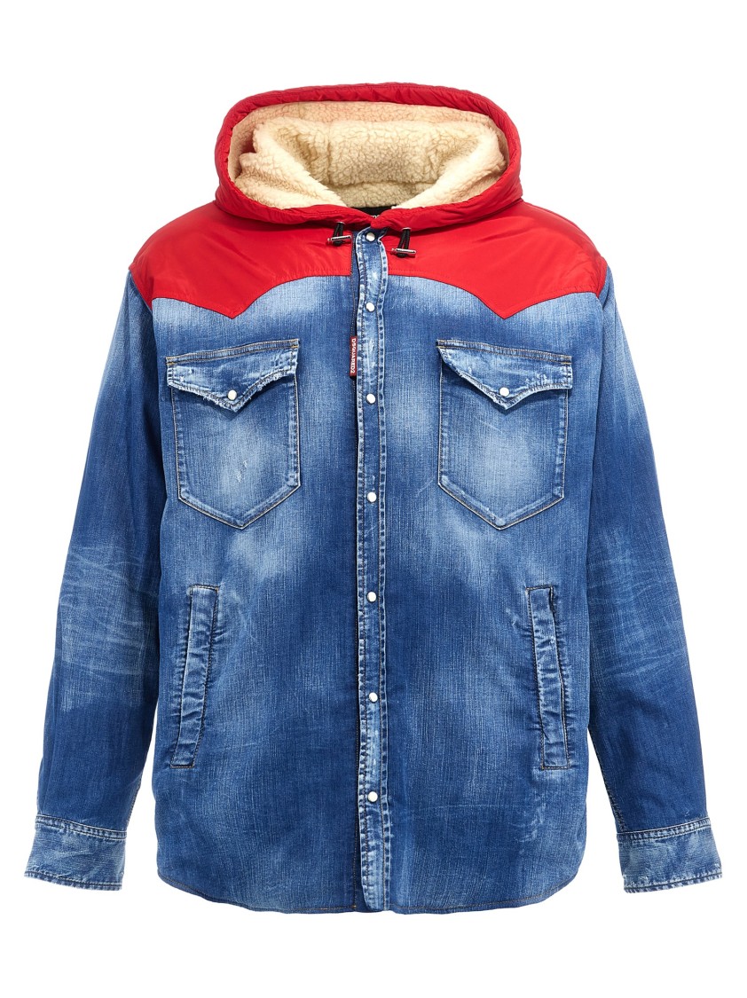 Dsquared2 Hooded Denim Jacket Zip Pockets In Blue