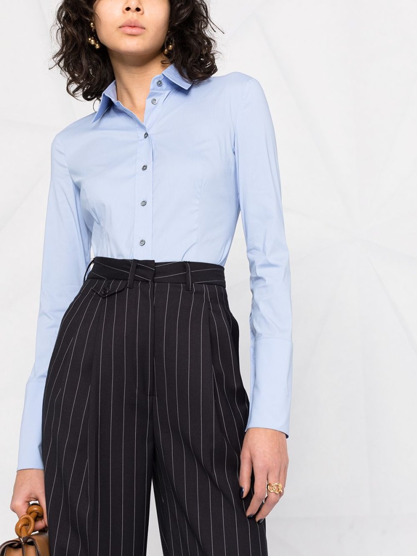 Patrizia Pepe Tailored Blue Shirt With Pointed Collar In Blue