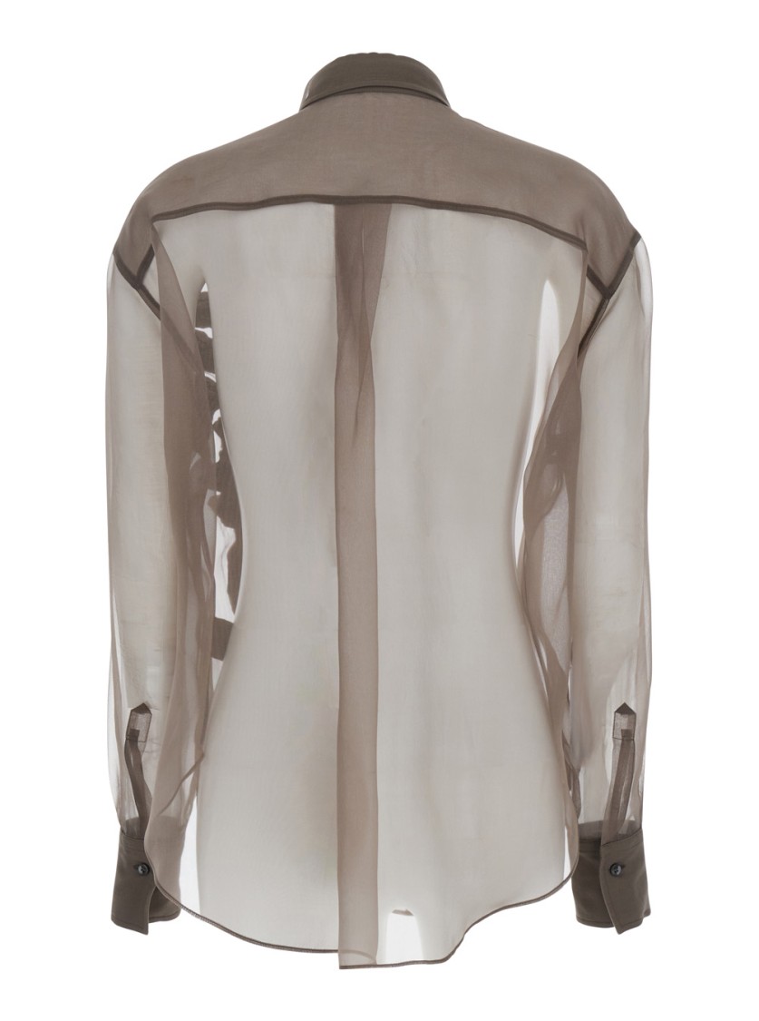 Shop Brunello Cucinelli Brown Shirt With Semi-transparent Design