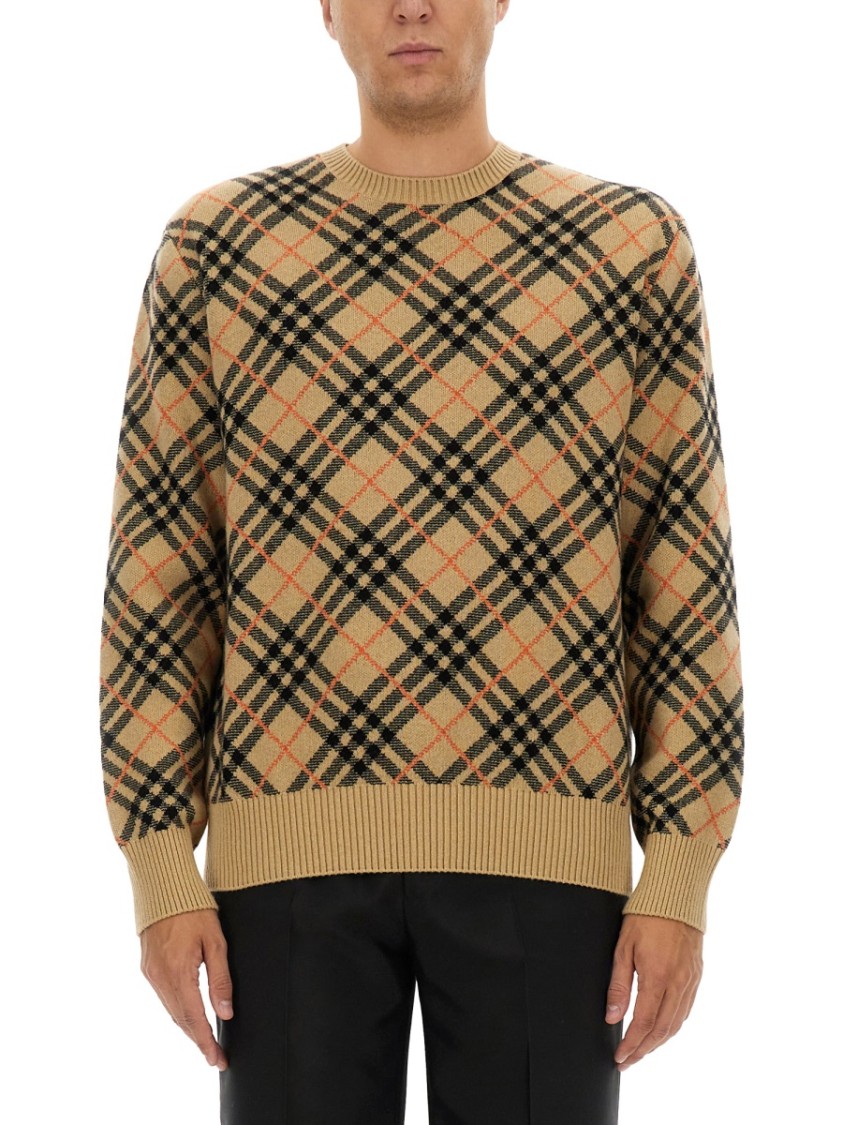 Shop Burberry Cashmere Check Sweater In Brown