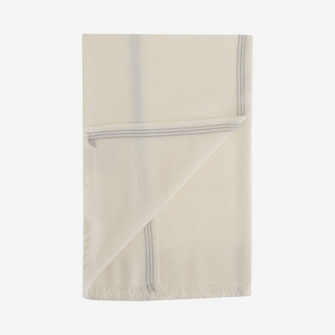 Faliero Sarti Rectangular Ivory Scarf With Metal Thread Trimming In Neutrals