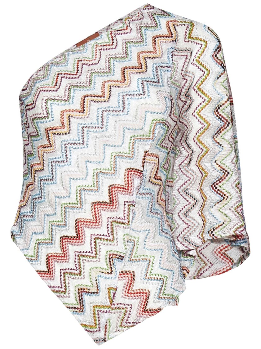 MISSONI MISSONI MULTICOLOR ZIGZAG ONE-SHOULDER TOP WITH WIDE SLEEVES