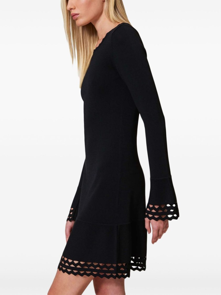 Shop Twinset Twin-set Mini Dress With Scalloped Neckline And Flared Cuffs In Black