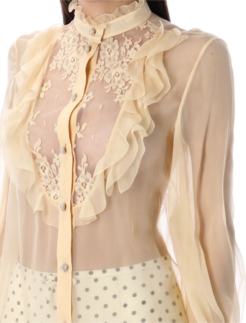 Valentino Garavani Chiffon Blouse With Mock Neck In Neutral