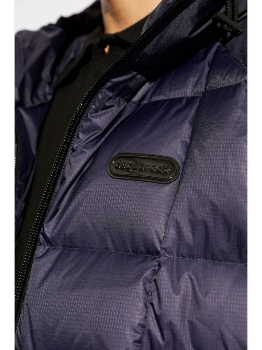 Dsquared2 Quilted Puff Coat With Hood And Relaxed Fit In Blue